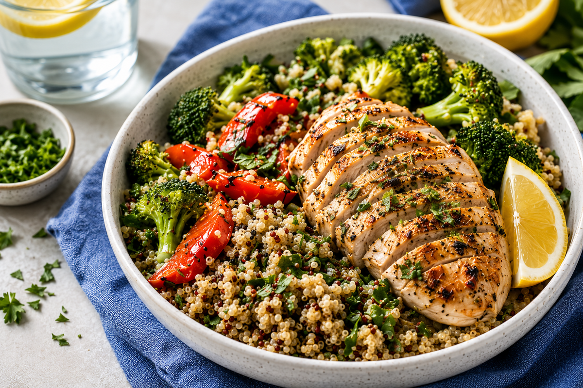 High-Protein Lemon Herb Chicken with Quinoa & Veggies
