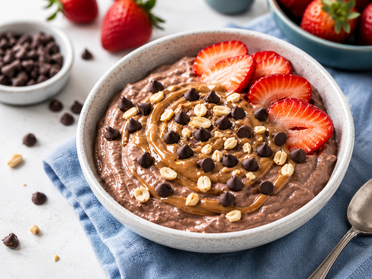 High-Protein Chocolate Peanut Butter Greek Yogurt Bowl