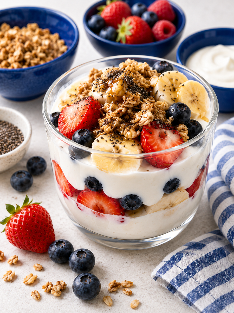 Summer Protein Yogurt Cup with Berries & Banana