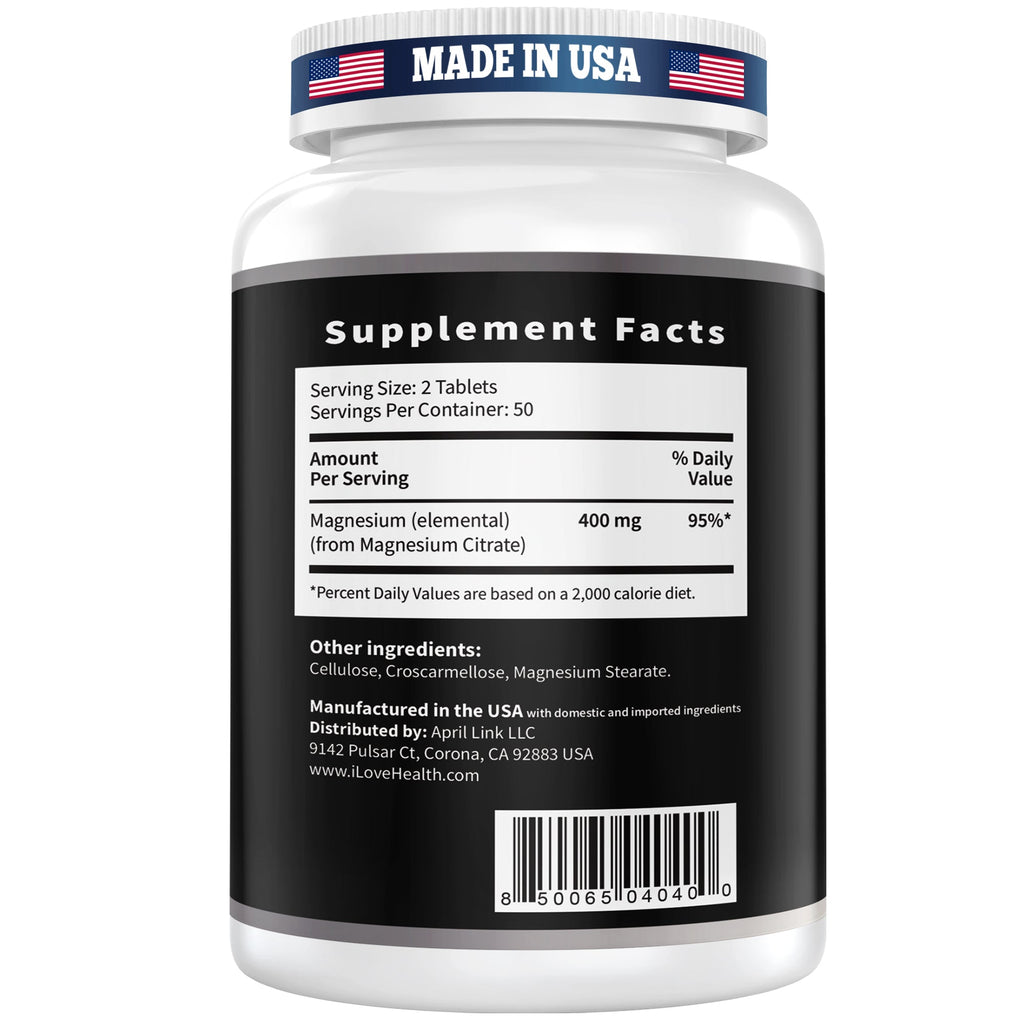Magnesium Citrate, 400mg, Heart Health Support, 100 vegetarian Tablets
