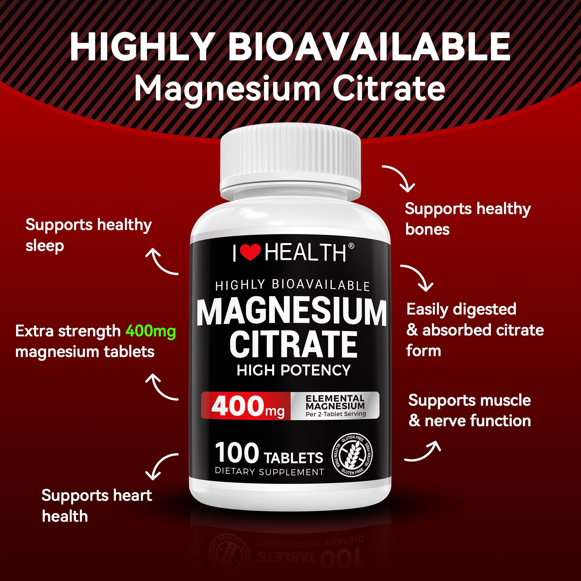 Magnesium Citrate, 400mg, Heart Health Support, 100 vegetarian Tablets