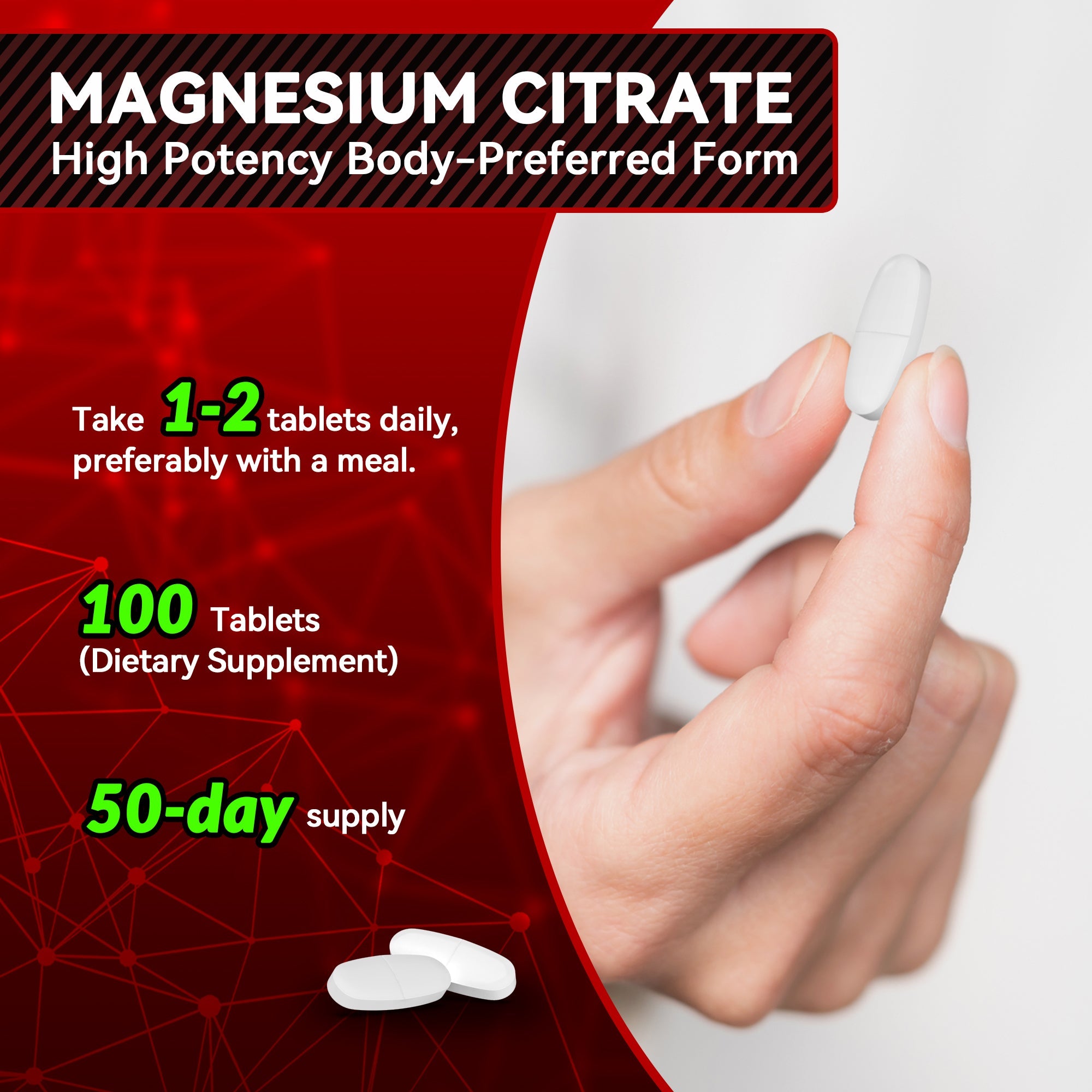 Magnesium Citrate, 400mg, Heart Health Support, 100 vegetarian Tablets