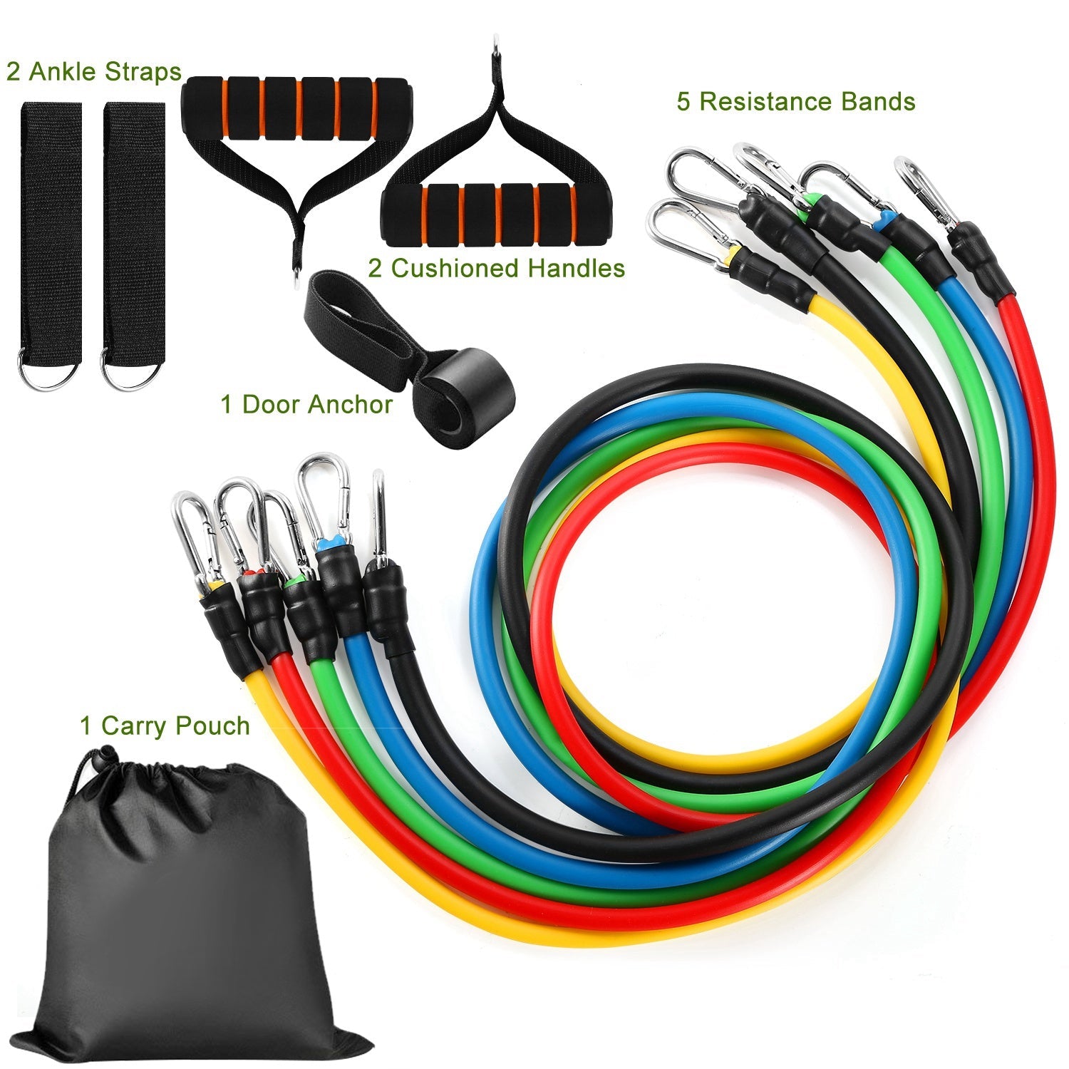 11PCS Resistance Bands Set – Up to 100lbs Home Workout Kit