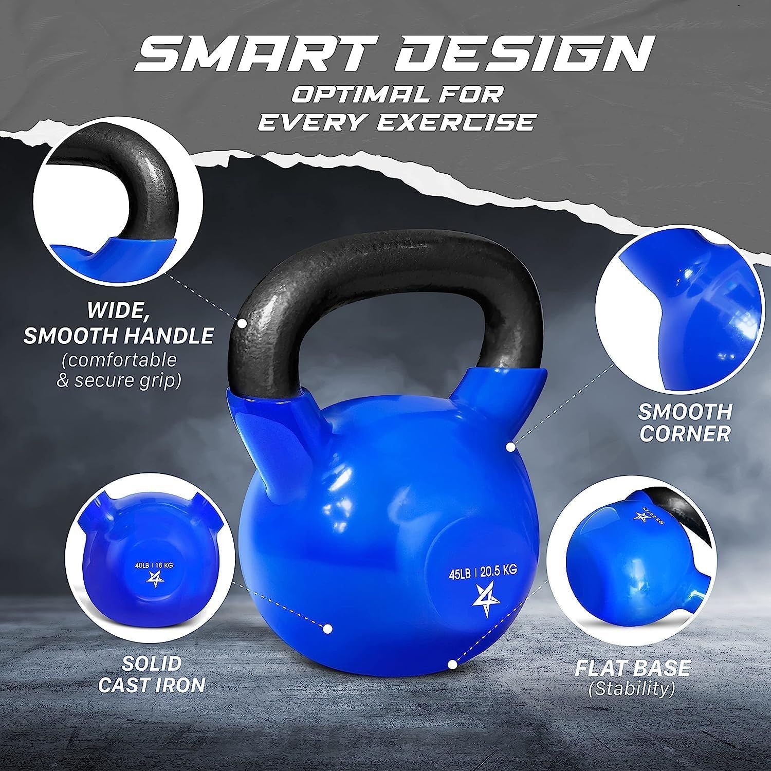 Vinyl Coated Cast Iron Kettlebell (5–100 LB) – Strength Training