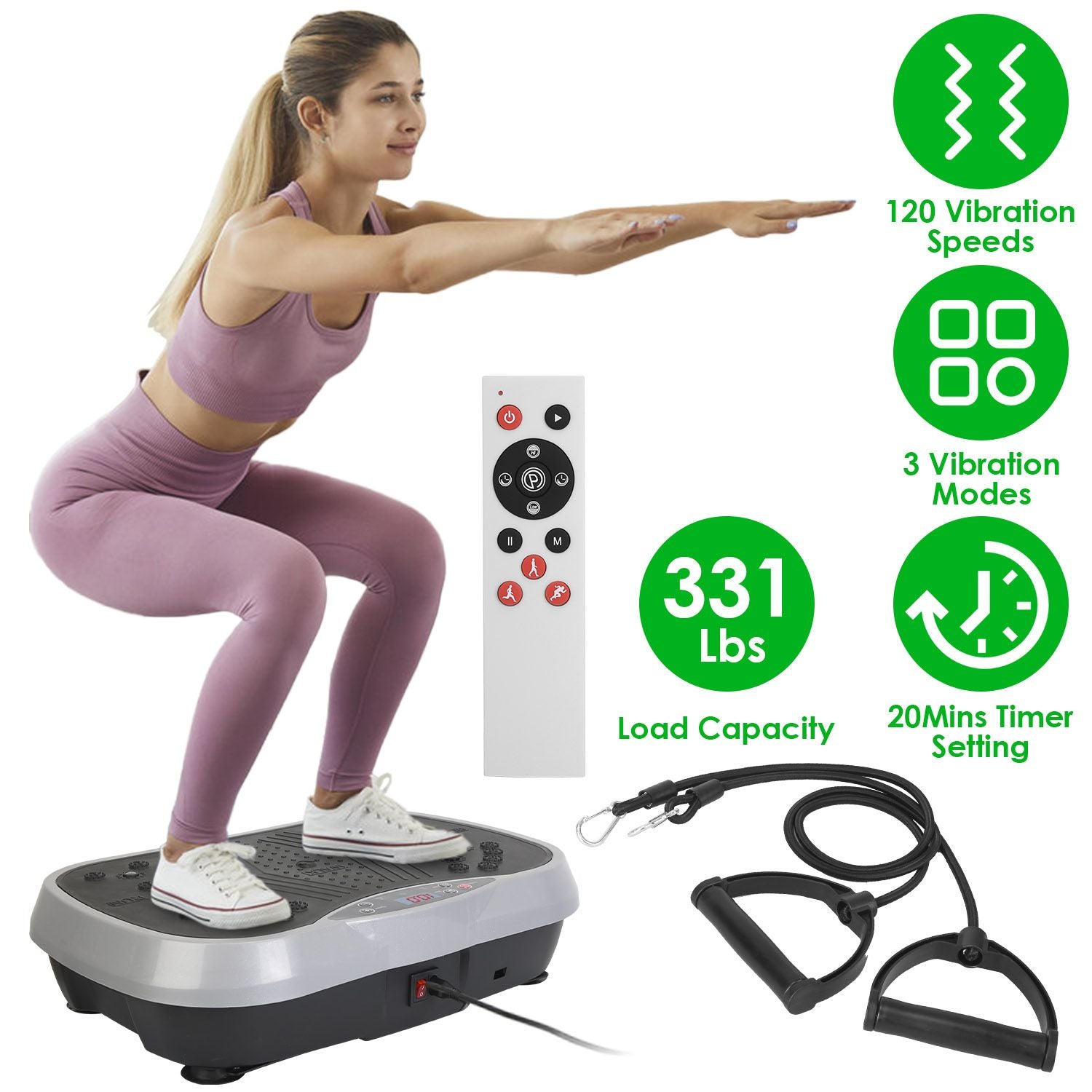 Vibration Exercise Machine With Resistant Bands Remote Control