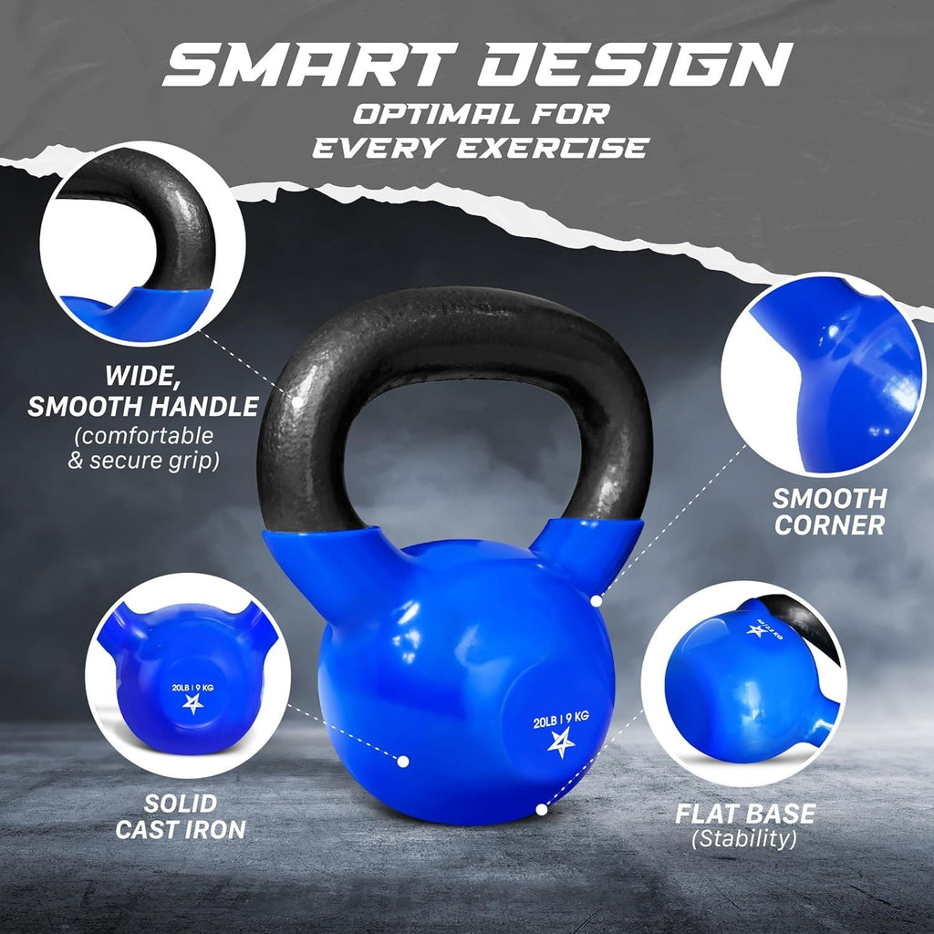 Vinyl Coated Cast Iron Kettlebell (5–100 LB) – Strength Training