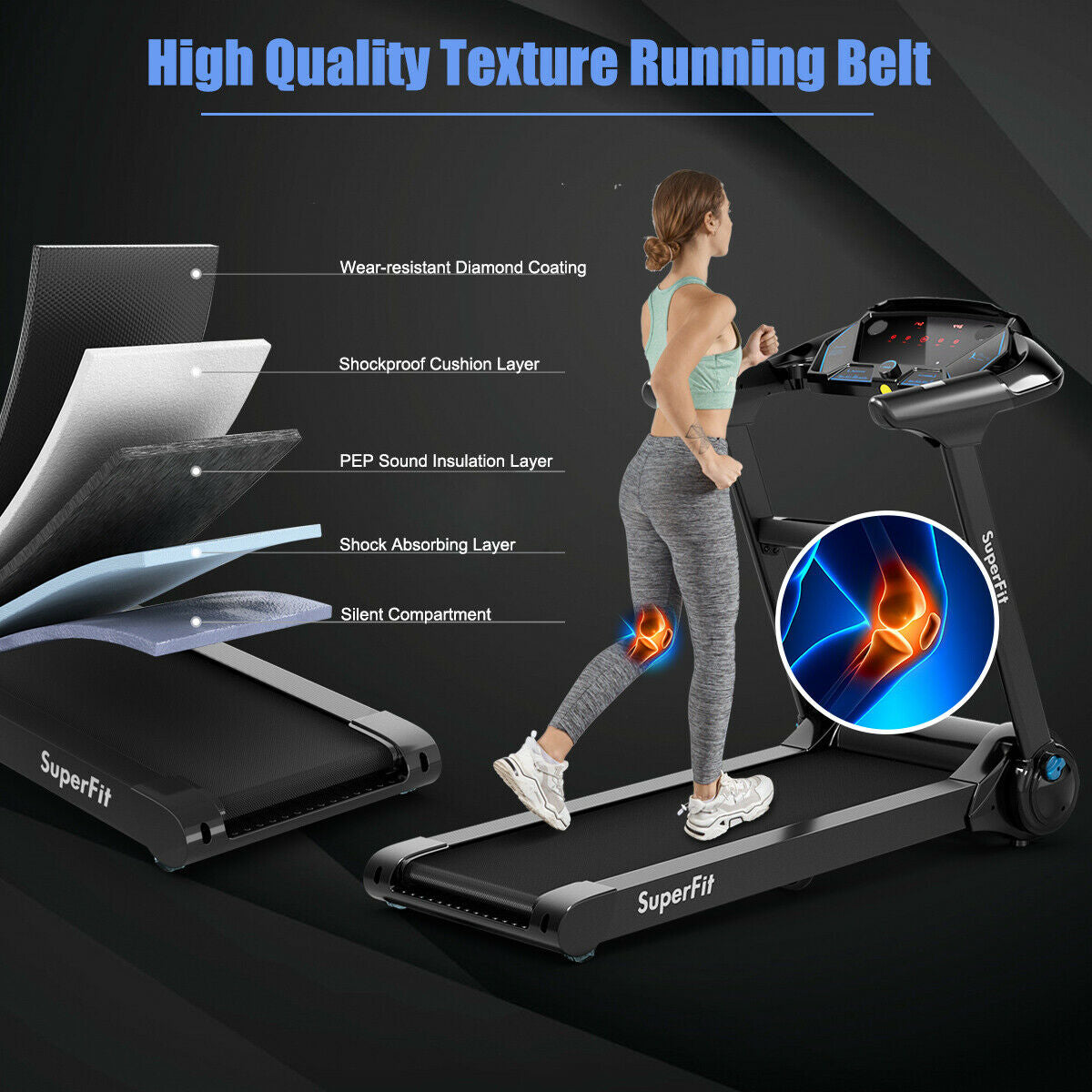 Folding Treadmill with Bluetooth Speaker-Black
