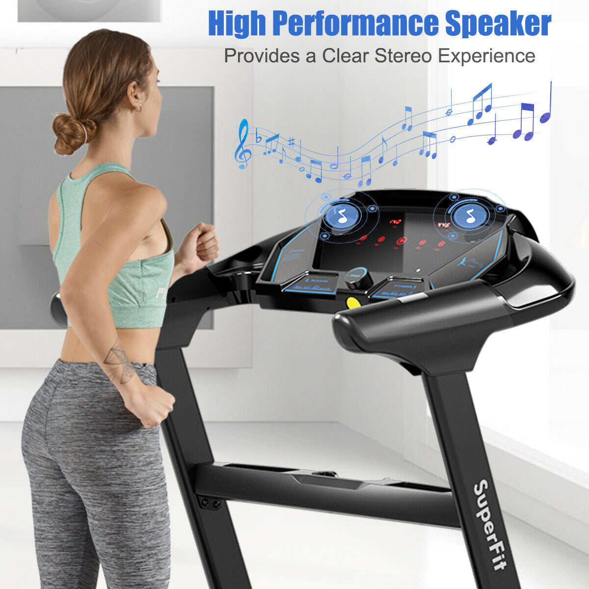 Folding Treadmill with Bluetooth Speaker-Black